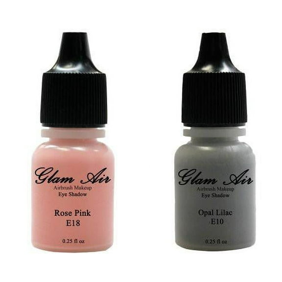 Glam Air Set of Two (2) s-  E10 Opal Lilac &amp; E18Rose Pink Airbrush Water-based 0.25 Fl. Oz. Bottles of Eyeshadow