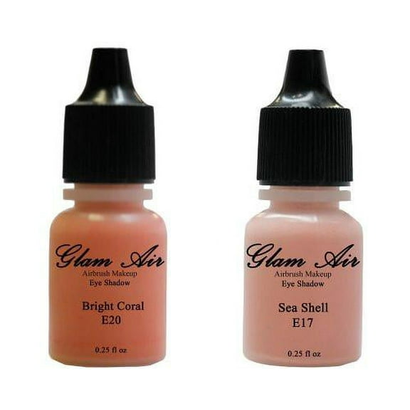 Glam Air Set of Two (2) s-E17 Sea Shell & E20 Bright Coral Airbrush Water-based 0.25 Fl. Oz. Bottles of Eyeshadow