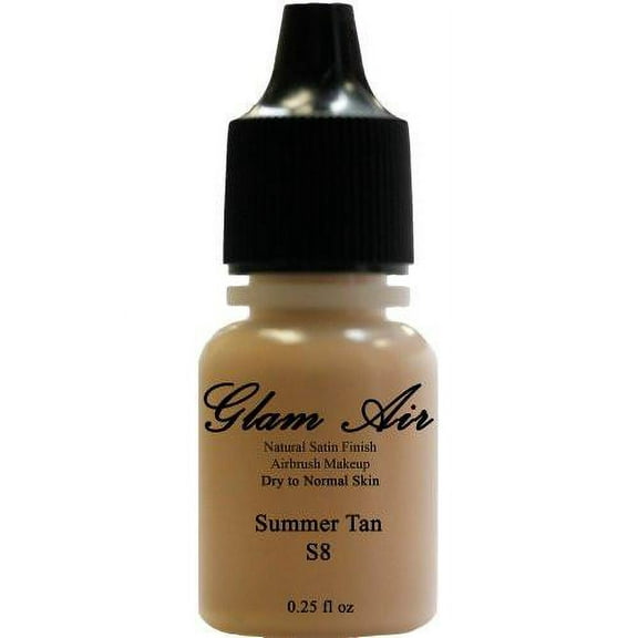 Glam Air Water-Based Makeup Foundation Satin S8 Summer Tan Airbrush Makeup Lasting All Day - 0.25 Oz Bottle