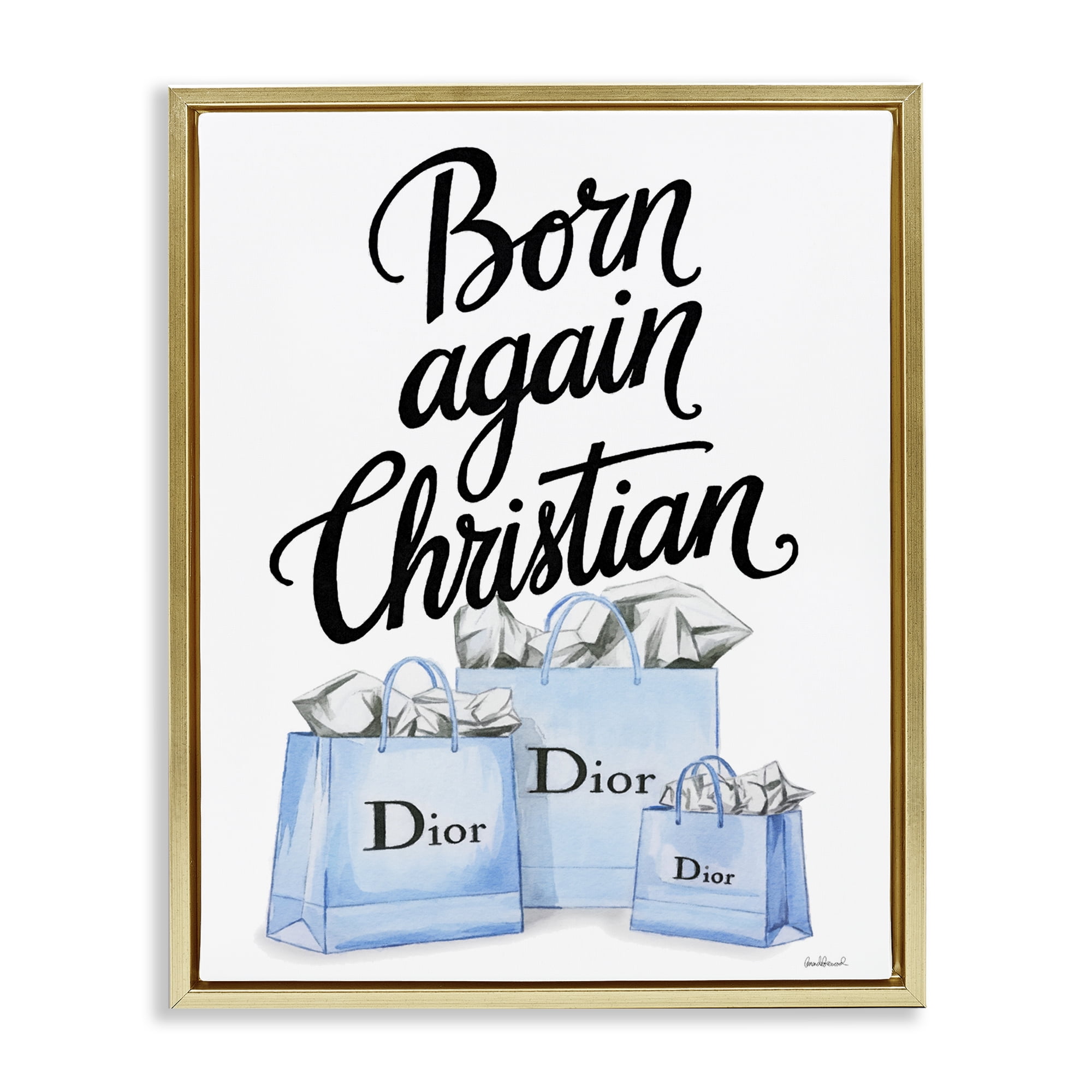 Glam Bags Born Again Christian Gold Framed Floater Canvas Wall Art, design by Amanda Greenwood
