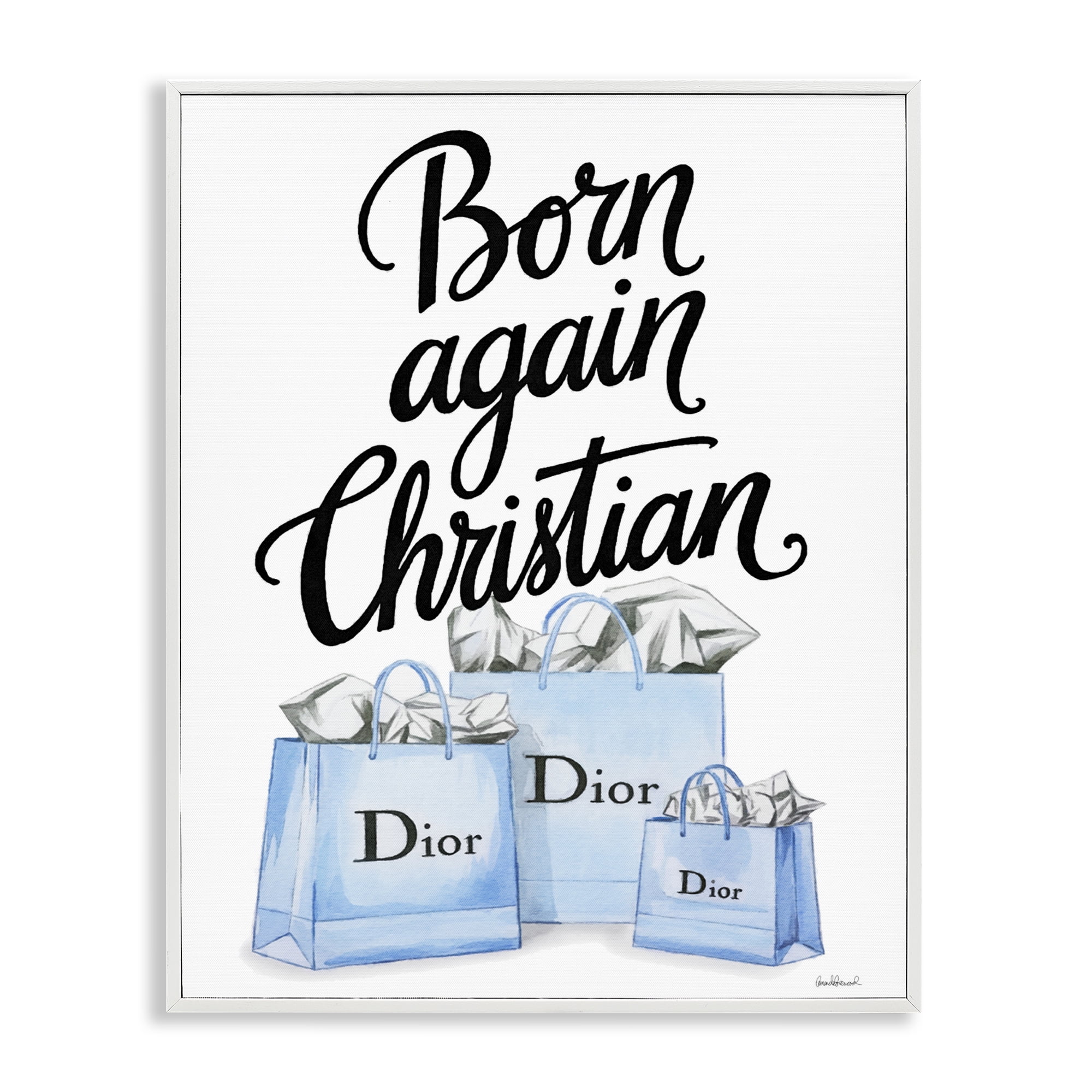 Glam Bags Born Again Christian White Framed Giclee Art, design by Amanda Greenwood