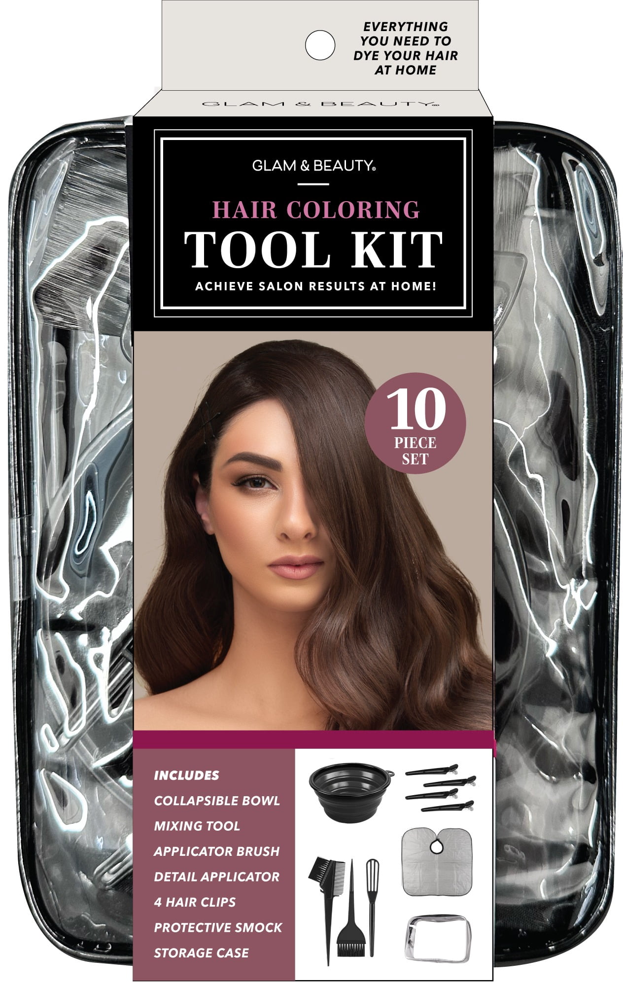 Glam & Beauty Hair Coloring Tool Kit with Brushes, Mixing Bowl, and Clips
