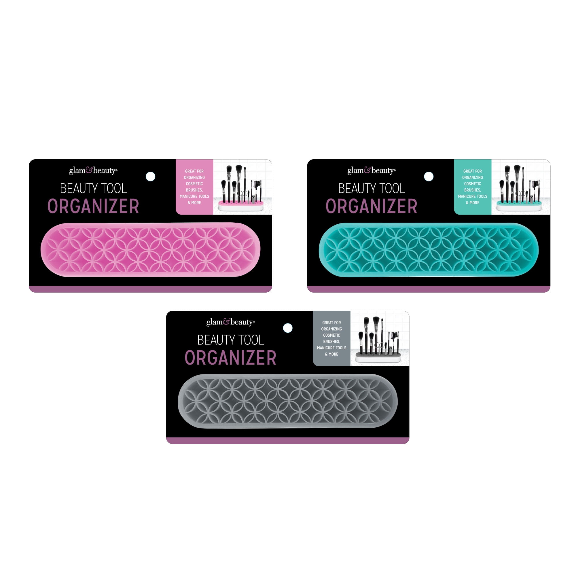 Glam Beauty Silicone Beauty Tool Organizer in Assorted Colors on Clip Strip (Available in a pack of 6)