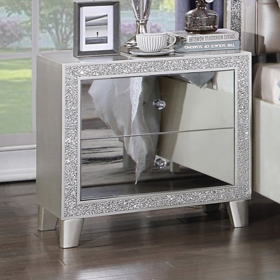 Glam Bedroom Nightstand - 1pc with 2 Storage Drawers & Mirrored - Champagne
