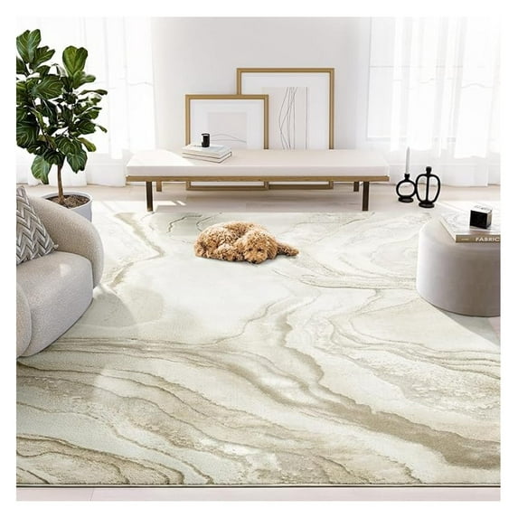 Glam Beige Cream Area Rug - 4' x 6' - for Living Room, Bedroom, Dining - Abstract Stone Design - Soft, Durable, and Easy to Clean