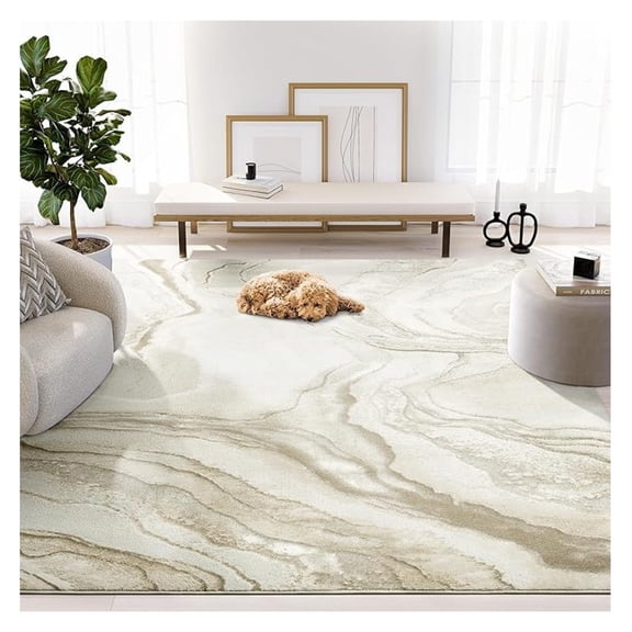 Glam Beige Cream Area Rug - 4' x 6' - for Living Room, Bedroom, Dining - Abstract Stone Design - Soft, Durable, and Easy to Clean
