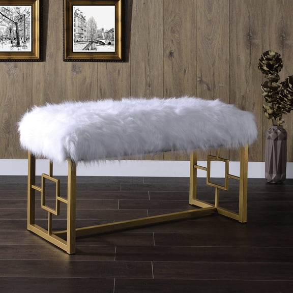 Glam Bench with Faux Fur Upholstery - Bedroom Use for a Stylish Retreat