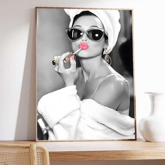 Glam Black And White Woman With Lipstick Art Poster Home Decor UNFRAMED Poster, Wall Art for Decor, Present, 8x12