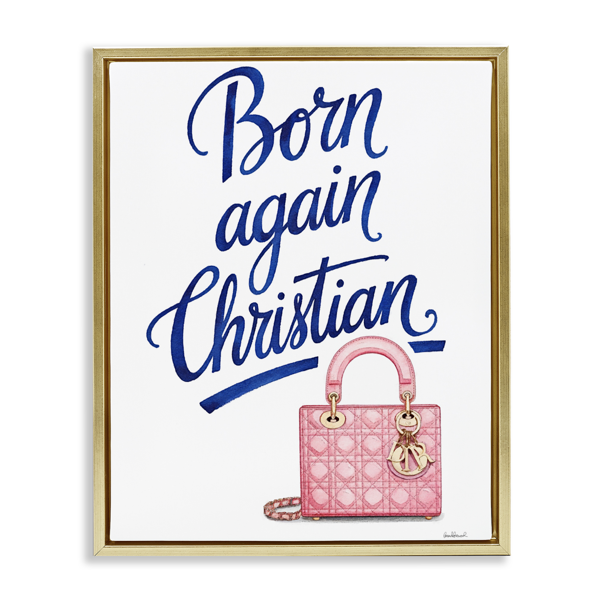 Glam Born Again Christian Gold Framed Floater Canvas Wall Art, design by Amanda Greenwood
