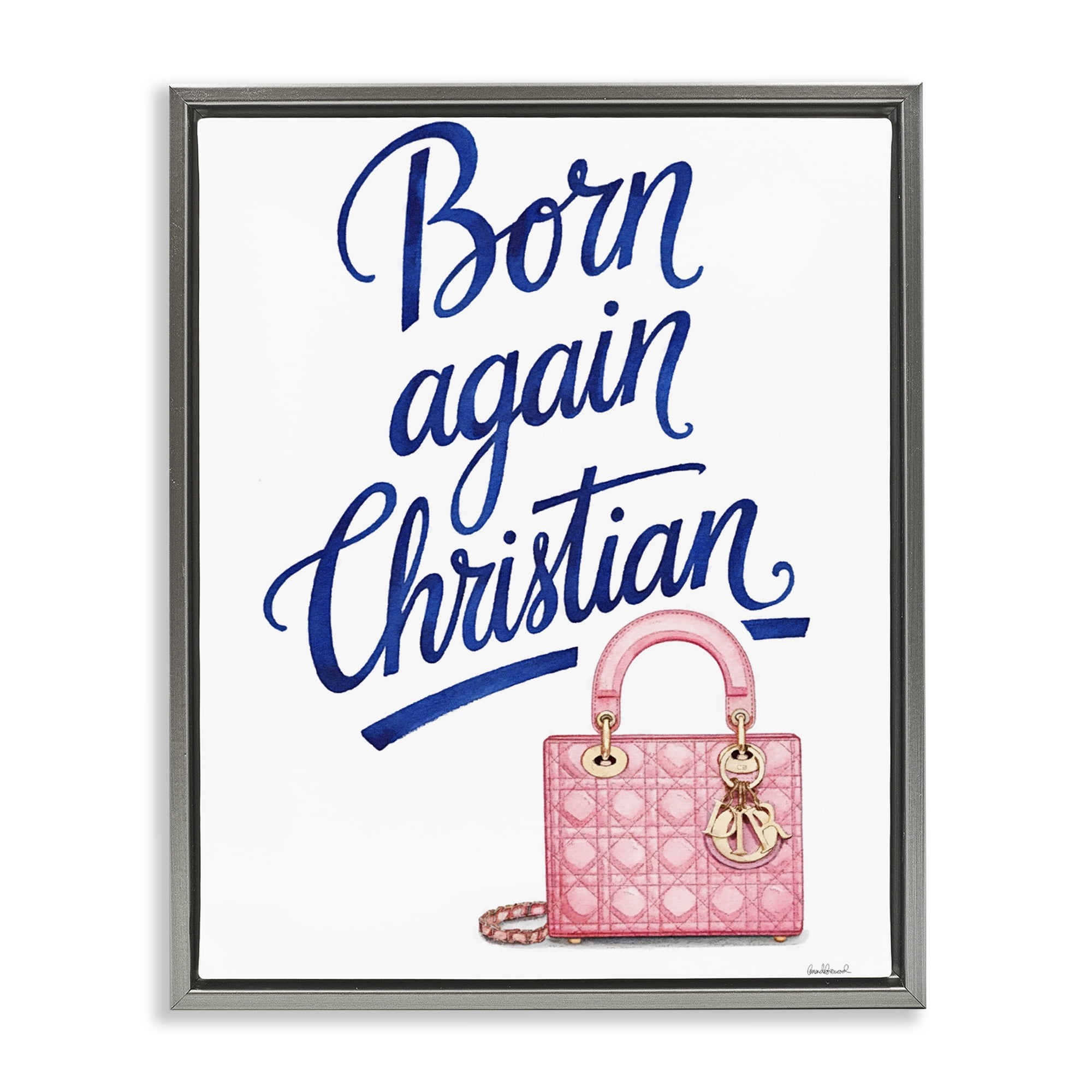 Glam Born Again Christian Gray Framed Floater Canvas Wall Art, design by Amanda Greenwood
