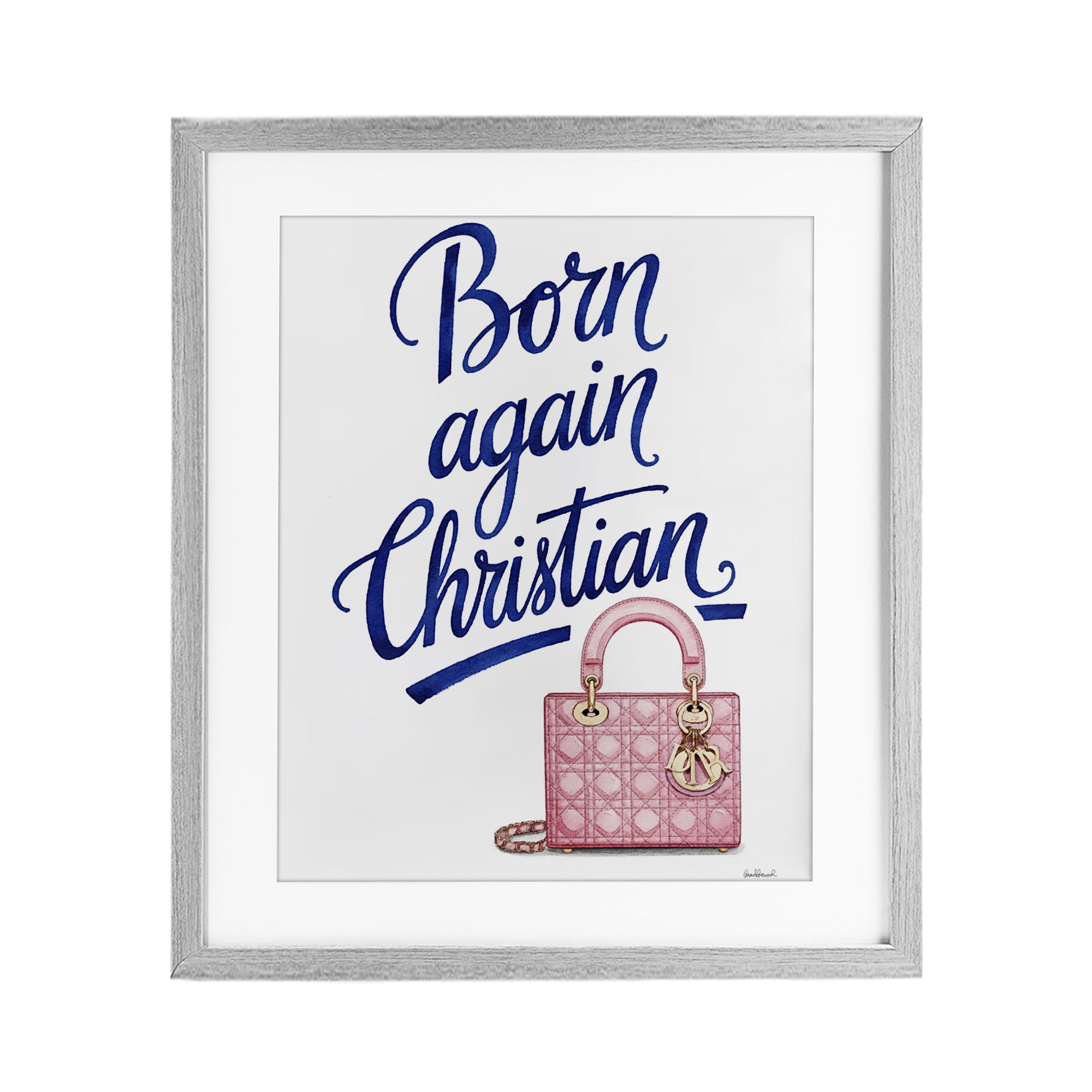Glam Born Again Christian Gray Framed Print Under Glass, design by Amanda Greenwood