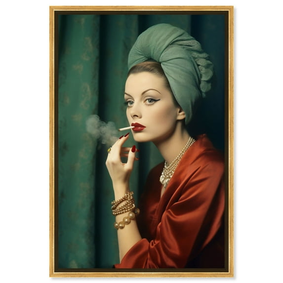 Glam Boudoir Lady Canvas Retro Art Prints by Art Remedy, Gold Frame, 10" x 15"