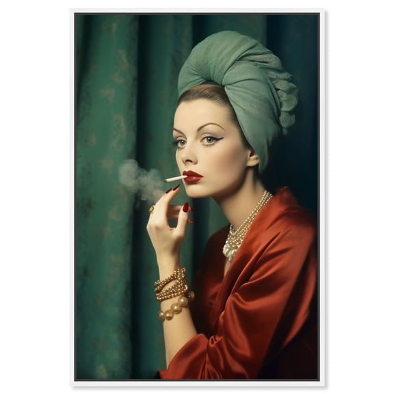 Glam Boudoir Lady Canvas Retro Art Prints by Art Remedy, White Frame, 30" x 45"