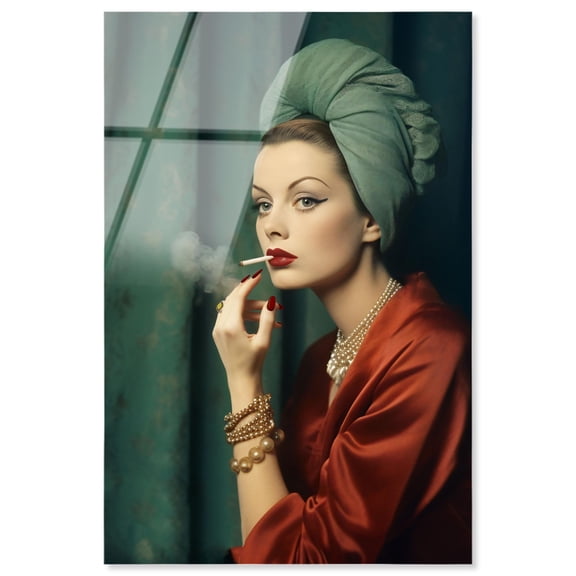 Glam Boudoir Lady High-Gloss Frameless Acrylic Glass Wall Art Retro Women Art by Art Remedy, Ready to Hang, 10 x 15