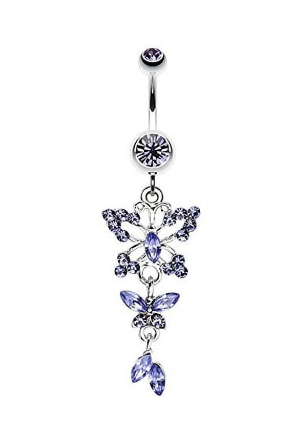 Glam Butterfly Fall Fancy Belly Navel Button Ring Tanzanite 14G