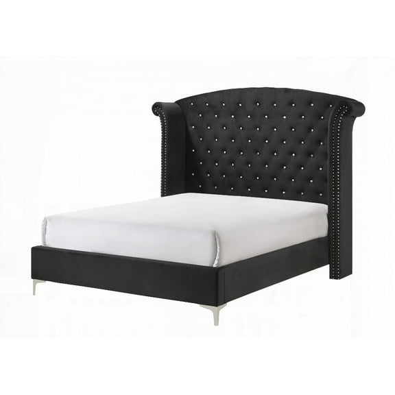 Glam Button-Tufted Queen Bed Headboard | Headboard Wings & Nailhead Trim