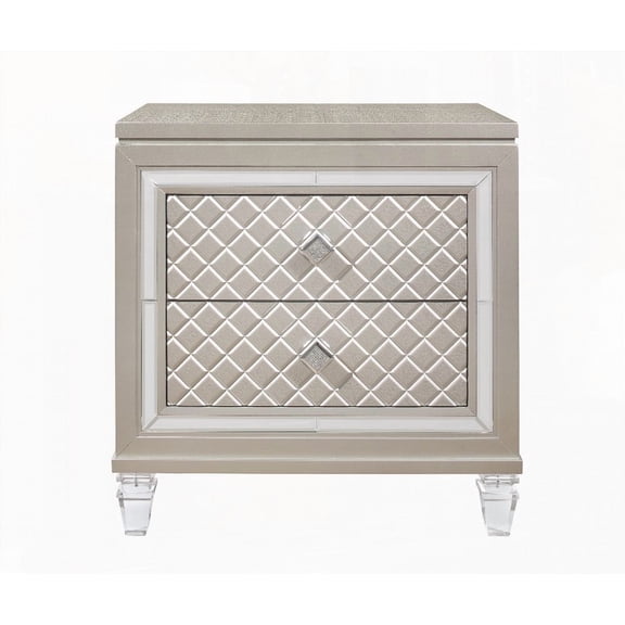 Glam Champagne Nightstand with Acrylic Legs & Jewel Hardware