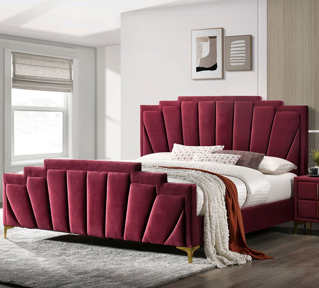 Glam Classic Red Flannelette Fully Upholstered Eastern King Size Bed ...