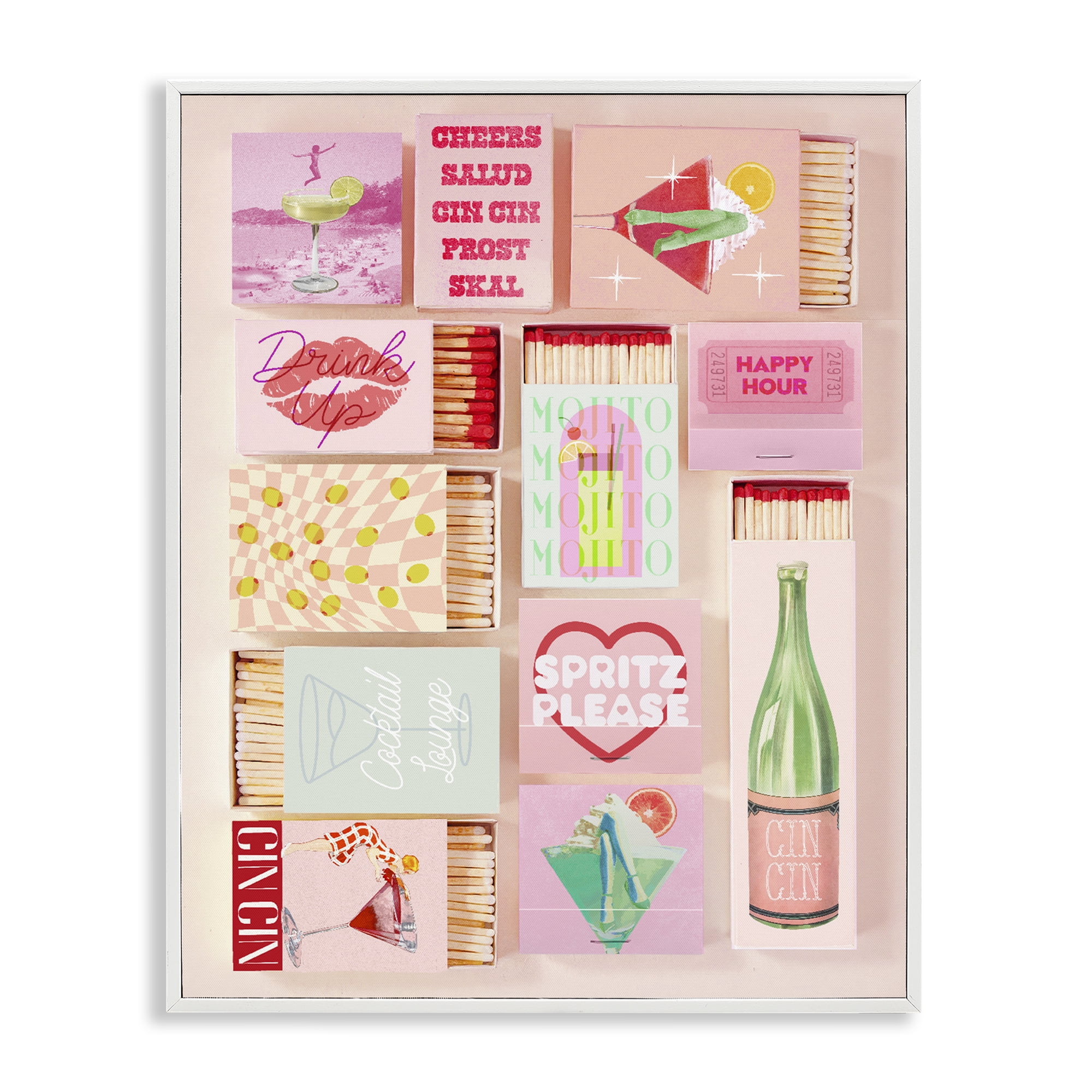 Glam Cocktails Retro Matches White Framed Giclee Art, design by Lil' Rue