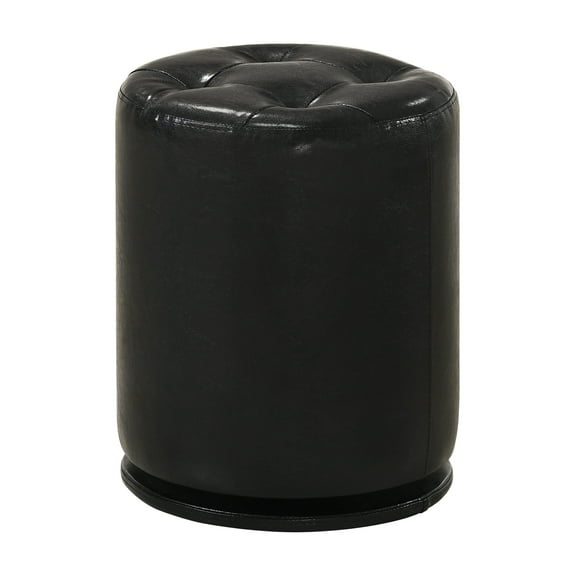 Glam Contemporary Black Upholstered Swivel Vanity Stool - Button Tufted Round Fabric Seat, 13.8"W x 16.7"H, Perfect for Bedroom Dressing Table