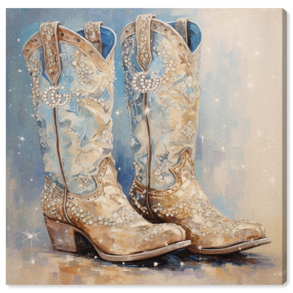 Glam Cowgirl Boots Chic Farmhouse Canvas Wall Art by Art Remedy, Gallery Wrapped, 30"x30"