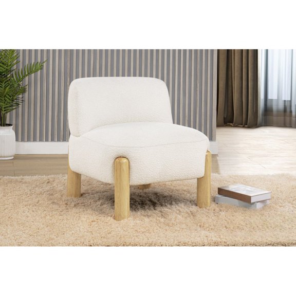 Glam Cream Burlap Armless Chair, Plush Fabric Upholstered Chair with Wooden Legs
