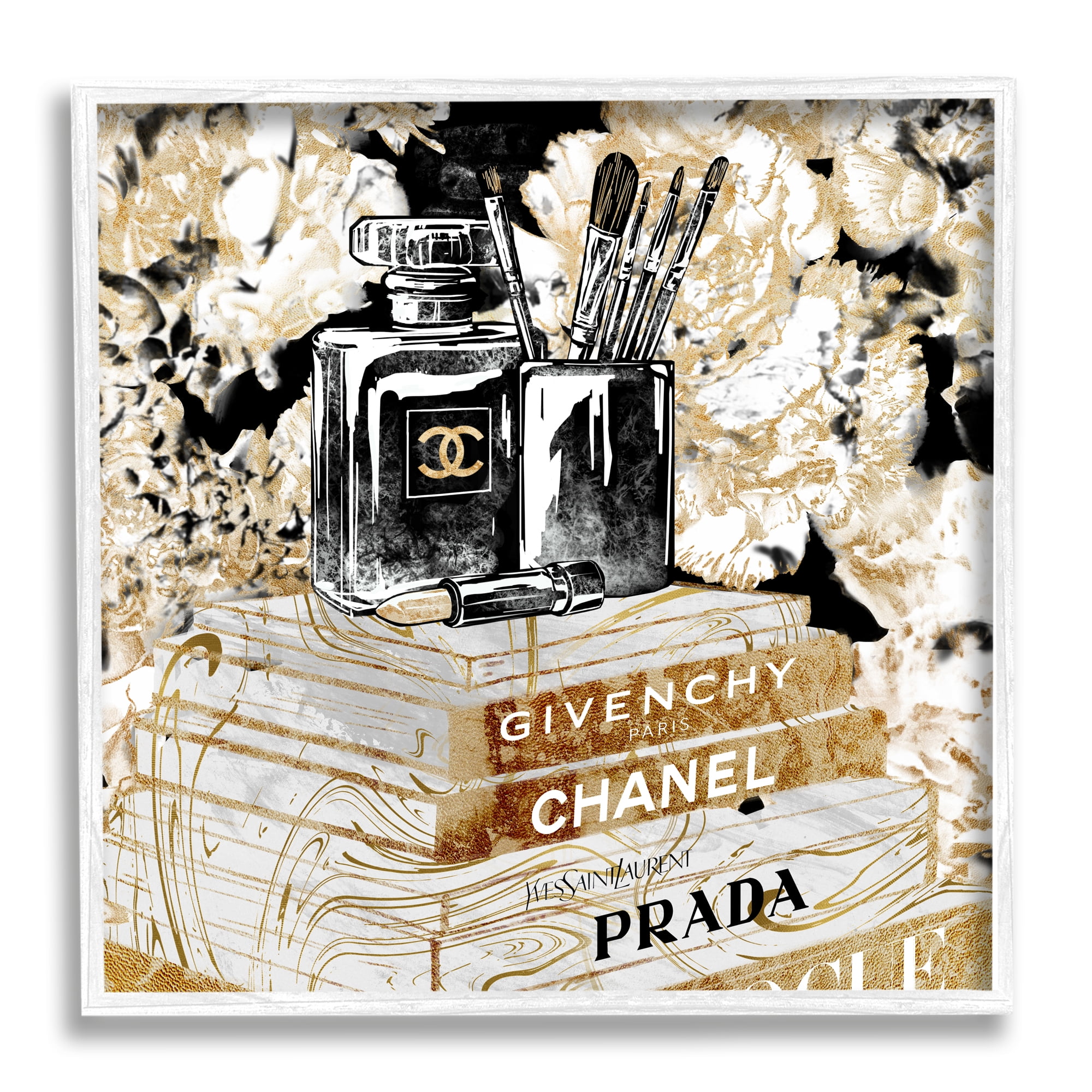 Glam Designer Accessories Black and Gold Canvas Print with White Frame