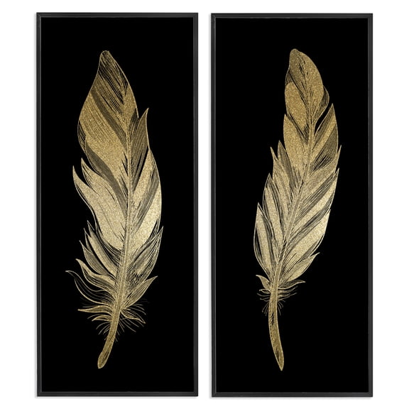 Glam Detailed Feather 2 Piece Black Framed Giclee Art Set, design by Kim Allen