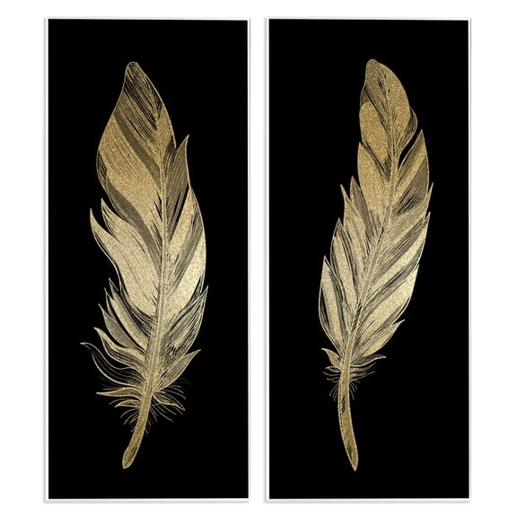 Glam Detailed Feather 2 Piece Wall Plaque Art Set, design by Kim Allen