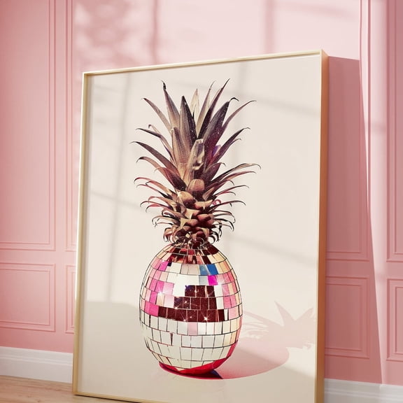 Glam Disco Ball Pineapple Art Print: Trendy Kitchen Wall Art Home Decor Vintage Gift Living Room Dercor