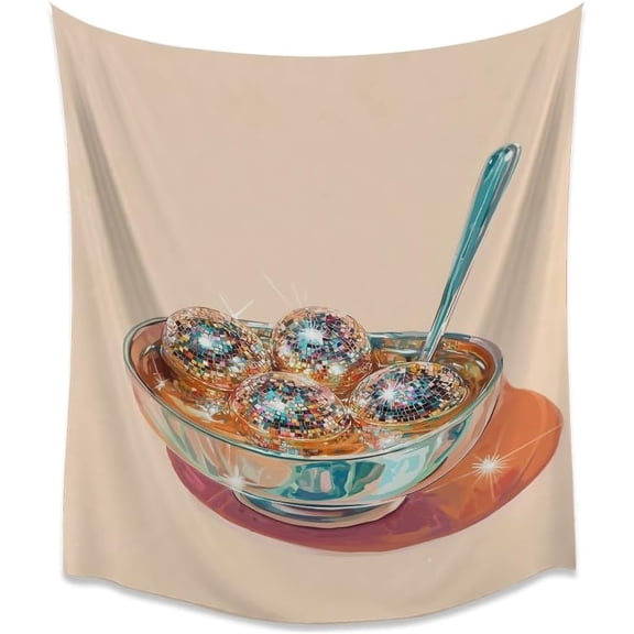 Glam Disco Ball Soup Tapestry Minimalist Trendy Coquette Girly Y2k Wall Hanging Pink Preppy Eclectic Kitchen Tapestries for Bedroom Living Room College Dorm Wall Decor white 30x40inch