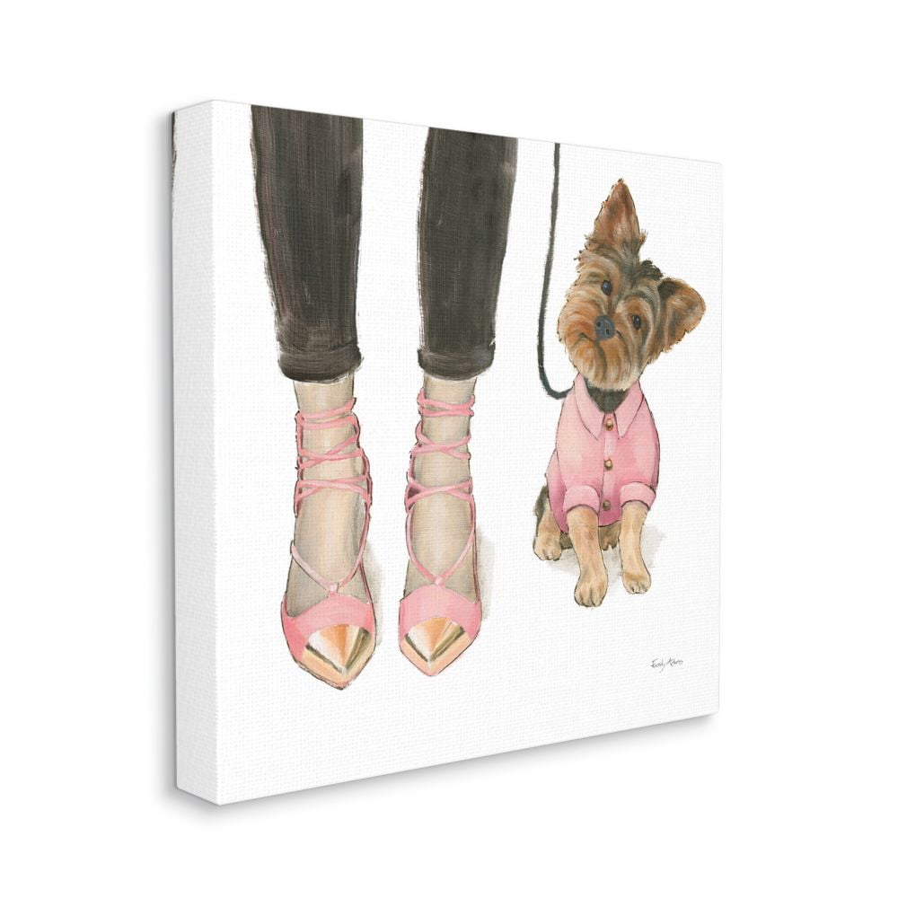 Glam Dog Walk Heels Fashion Pink Gold Design Beauty & Fashion Gallery-Wrapped Canvas Print Wall Art, 17x17
