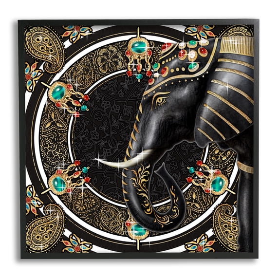 Glam Elephant Regal Jewelry Paisley Pattern Animals & Insects Framed Art Print Wall Art, 17x17