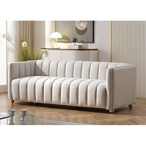 Glam Fabric Upholstered Solid Wood Frame 82.7" Art Deco Sofa