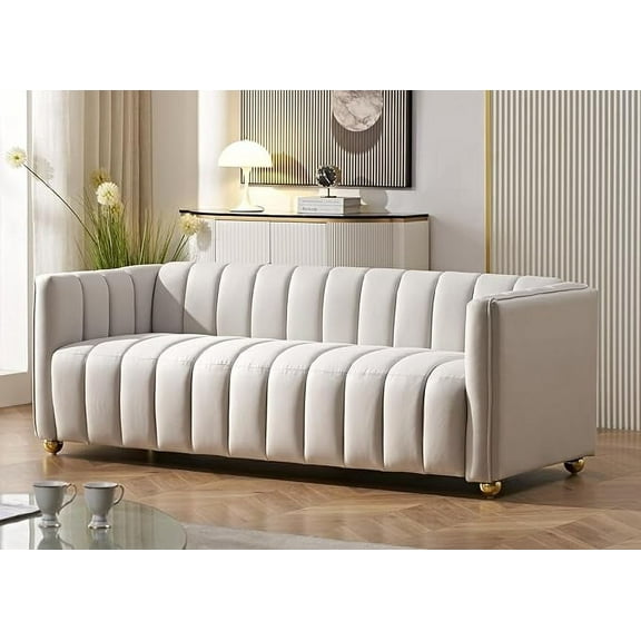 Glam Fabric Upholstered Solid Wood Frame 82.7" Art Deco Sofa