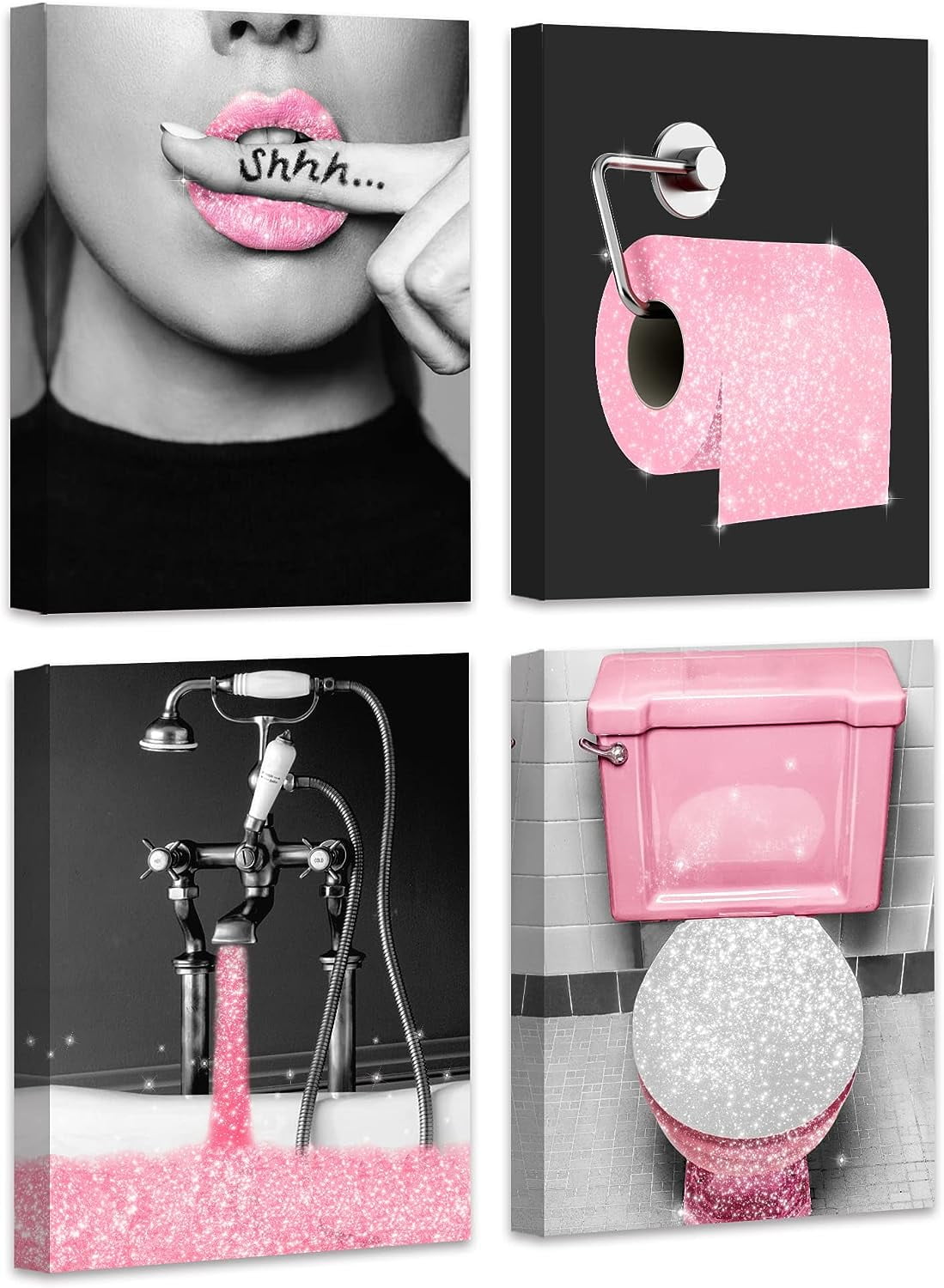 Glam Fashion Bathroom Wall Decor Prints Glitter Tissue Canvas 𝗙𝗿𝗮𝗺𝗲𝗱 ...
