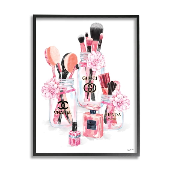 Glam Fashion Cosmetic Accession Jars 11 in x 14 in Framed Painting Art Print, by Stupell Home Décor