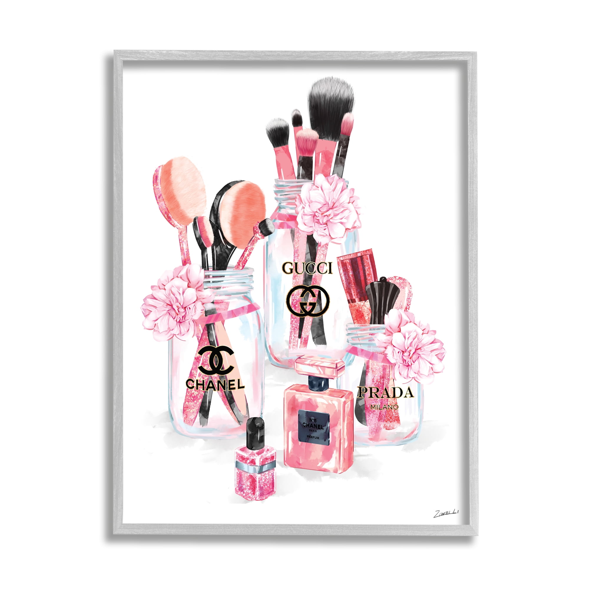 Glam Fashion Cosmetic Accession Jars 16 in x 20 in Framed Painting Art Print, by Stupell Home Décor