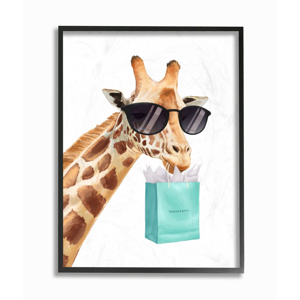 Glam Fashion Giraffe Animal Blue Painting Framed Giclee Texturized Art by Ziwei Li