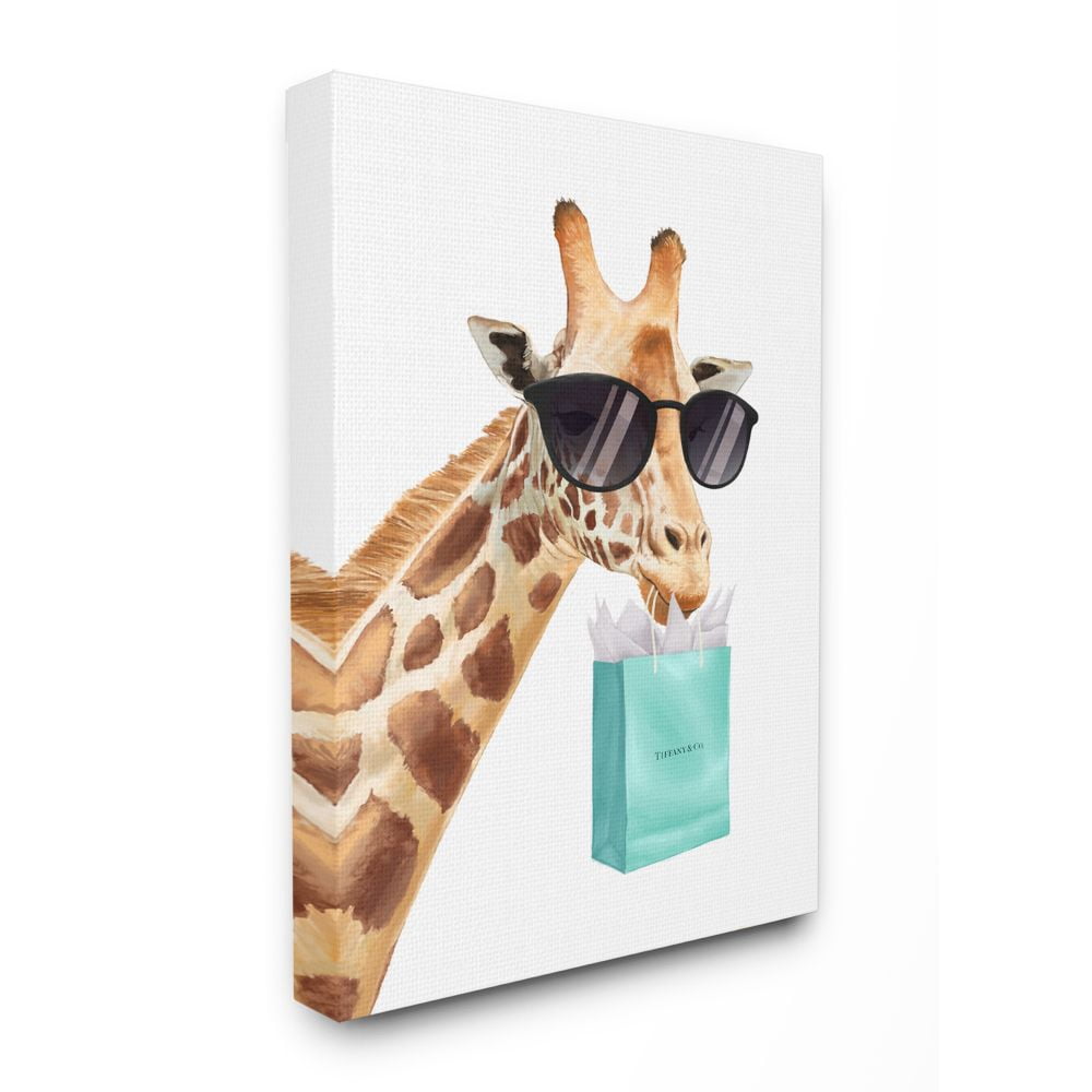 Glam Fashion Giraffe Animal Blue Painting Oversized Stretched Canvas Wall Art by Ziwei Li