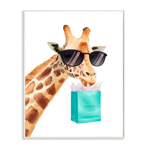 Glam Fashion Giraffe Animal Blue Painting Oversized Wall Plaque Art by Ziwei Li