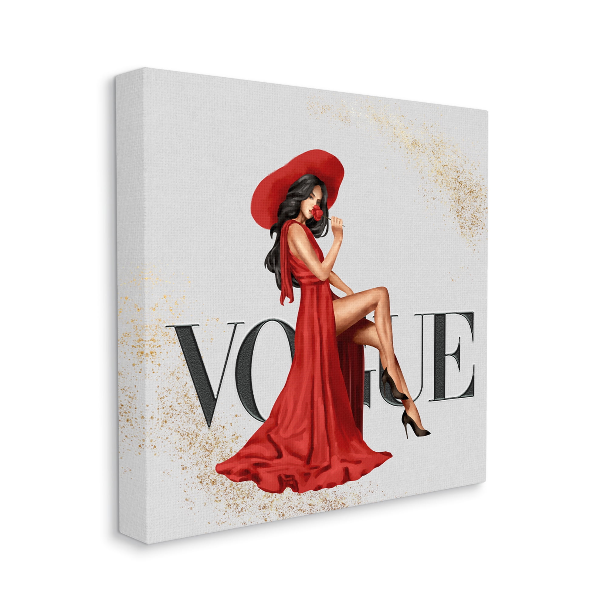 Glam Fashionista Red Dress Elegant Designer Brand Beauty & Fashion Gallery-Wrapped Canvas Print Wall Art, 17x17