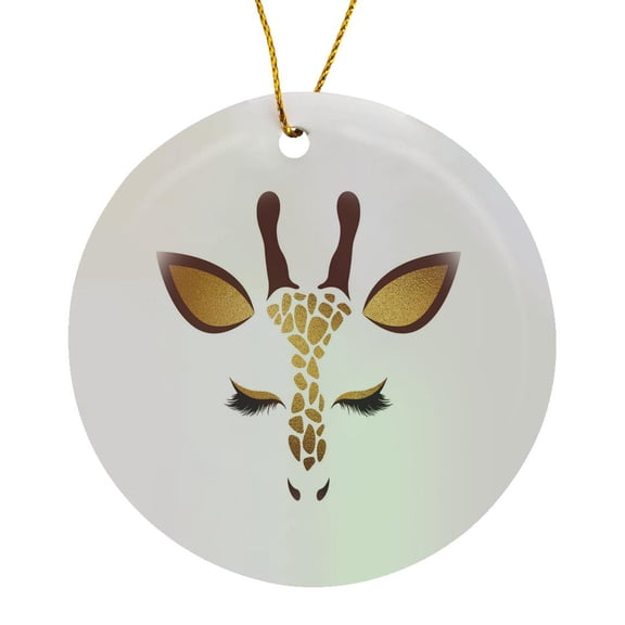 3drose, Glam Faux Gold Digitally Printed Foil Giraffe Face Illustration, Circle Porcelain Ornament