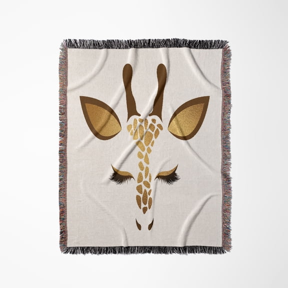 Glam Faux Gold Digitally Printed Foil Giraffe Face Illustration, Woven Blanket