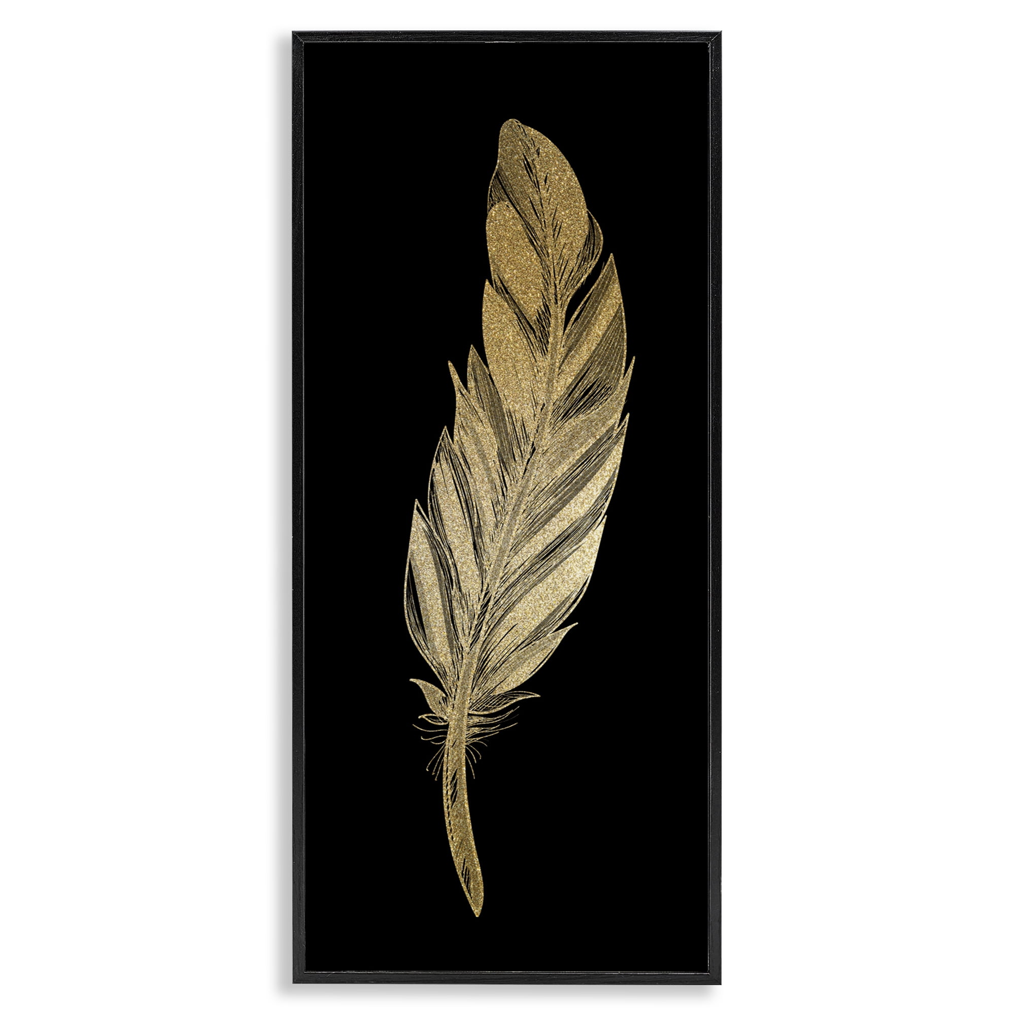 Glam Feather Black & Gold Black Framed Giclee Art, design by Kim Allen