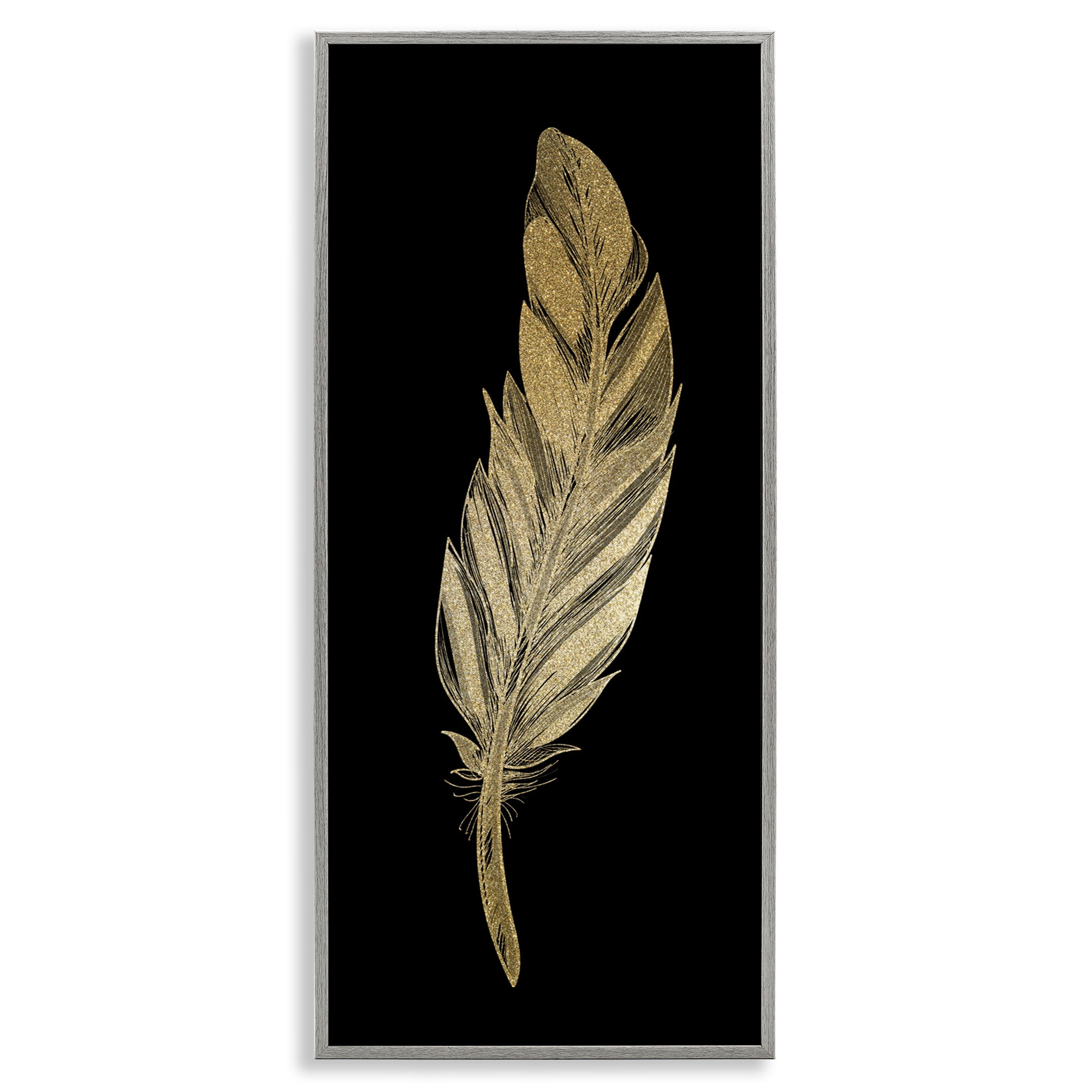 Glam Feather Black & Gold Gray Framed Giclee Art, design by Kim Allen