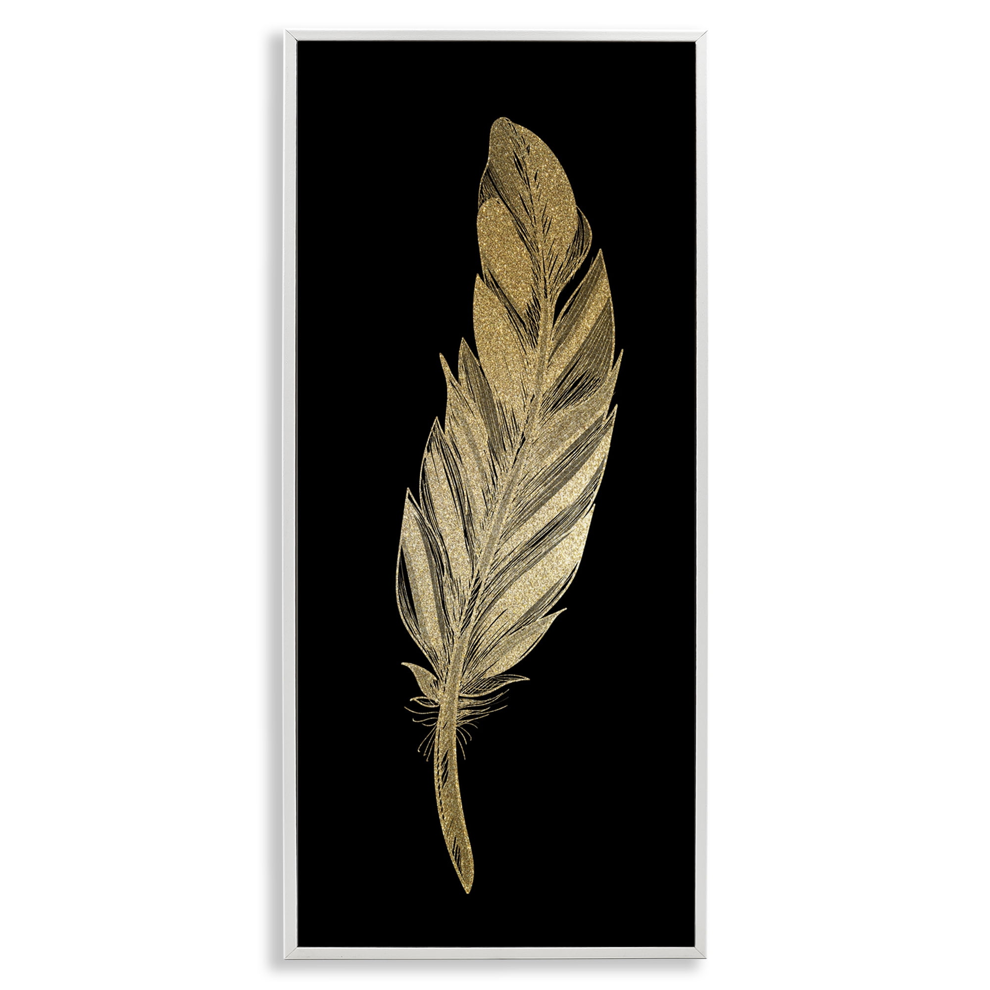 Glam Feather Black & Gold White Framed Giclee Art, design by Kim Allen
