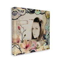 Glam Girl in Car Vintage Floral Border Botanical & Floral Gallery-Wrapped Canvas Print Wall Art, 17x17