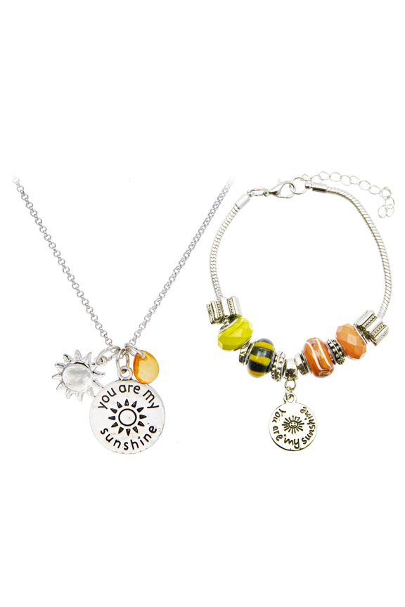 Glam & Glow "You Are My Sunshine" Charm Bracelet and Necklace Set