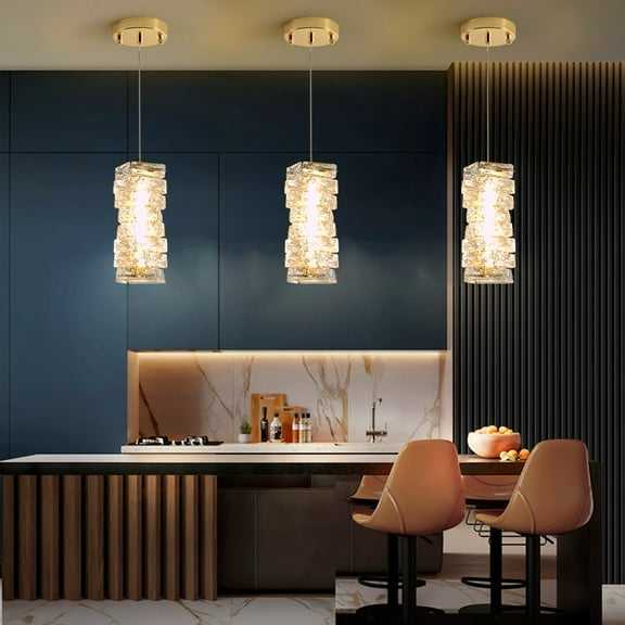 Glam Gold Crystal LED Island Pendant Light Chandelier for Kitchen & Dining